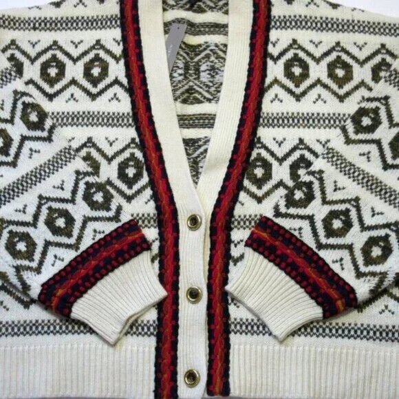 NWT J.Crew Diamond Fair Isle Lambswool Blend Boxy Cardigan Sweater XS - Picture 4 of 7